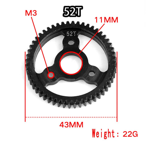 32P Spur Gear 52T 0.8M Main Gear with measurements for 1/10 Scale RC Cars Hardened Steel