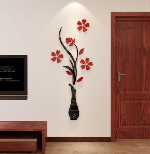 Red 3D Vase Wall Murals For Living Room And Bedroom Dope DIY Wall Decal Originality Sticker Gift Large 59 By 23 Inches displayed on wall