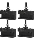 Four Piece Tool Post Holder Set For Turning, Facing And Boring Tasks With Piston Wedge Hardware, Pro Grade High Speed Steel CNC Fixture, Heavy Duty Machining Component For Industrial Lathe; four black holders