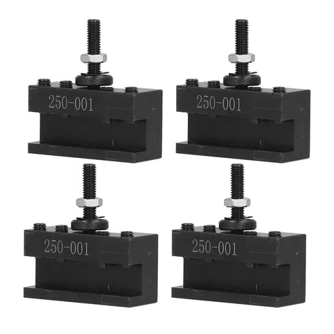 Four Piece Tool Post Holder Set For Turning, Facing And Boring Tasks With Piston Wedge Hardware, Pro Grade High Speed Steel CNC Fixture, Heavy Duty Machining Component For Industrial Lathe; four black holders