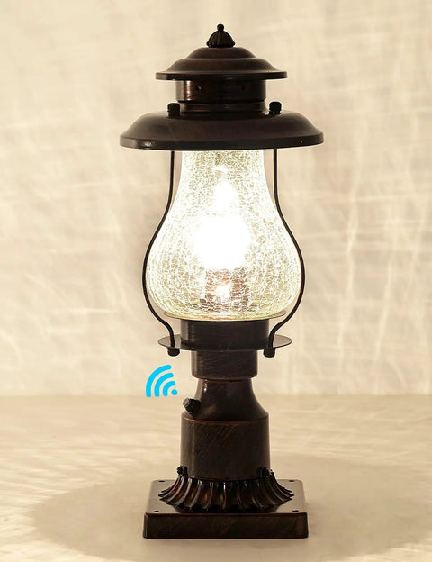 No Fuss Dusk To Dawn Outdoor Post Lights With Photocell Sensor Rustic Oil Rubbed Brown Lanterns With Crackle Glass