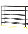 Heavy Duty Five Tier Shoe Rack Organizer With Thick Wooden Shelves And Steel Frame For Closet And Entryway Clutter Busting Storage Holds Up To Thirty Pairs In Top Notch Style, showing dimensions 47.24 W x 35.59 H x 11.73 D in a black finish.