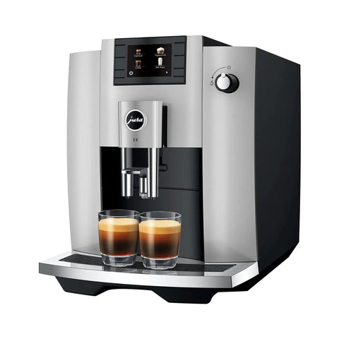 Premium Automatic Espresso Machine In Sleek Platinum Finish Packs In One Touch Brewing Smart Filter Cartridge with double espresso glasses.