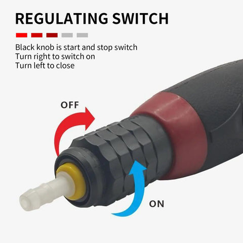 Regulating switch detail on Straight Fire Pneumatic Micro Grinder And Air Powered Polisher, showing on/off control features.