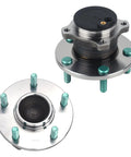 Rear Wheel Bearing And Hub Assembly 5 Lug With ABS 4 Wheel For Mazda 3 2004 To 2013 And Mazda 3 Sport 2009 To 2013 And Mazda 5 2006 To 2017 2 Pack Replacement Parts, showing two units with metal finish and green lug studs.
