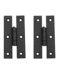 Heavy Duty Pack Of 2 Black Wrought Iron H Door Hinges 3 Inch Flush Mount Cabinet Hardware with antique finish.