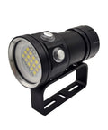 Beast Mode Bright 18000 Lumen Diving Flashlight Waterproof To 100 Meters LED Submersible Torch on black stand