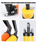Close-up of dual piston system of Beefed-Up Manual Oiling Gun With Pistol Grip 10,000 PSI High Pressure Grease Gun 600cc Capacity