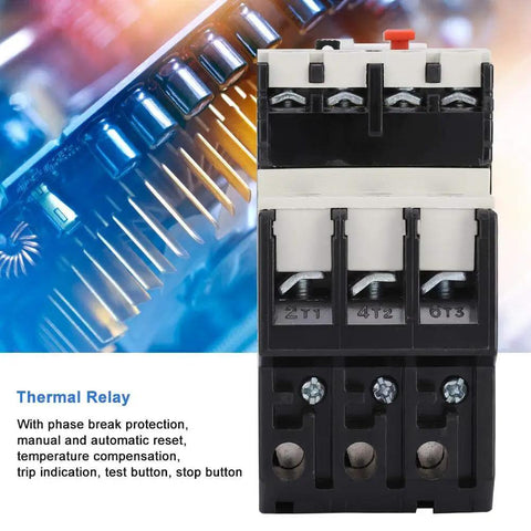 Image of Heavy Duty Thermal Overload Relay 9-13A Adjustable Motor Protector for industrial equipment with phase break, manual and auto reset.