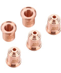 Top Tier 5-Pack Copper Nozzle Tips For 85A Plasma Cutter Torch, durable copper nozzles for efficient cutting.