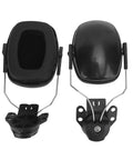 Top Tier Hard Hat Ear Muffs With Heavy Duty Cushioning and breathable seals shown from above, designed for construction workers.