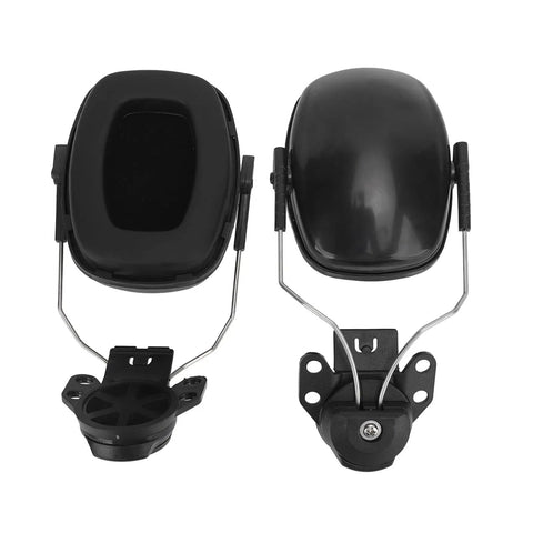 Top Tier Hard Hat Ear Muffs With Heavy Duty Cushioning and breathable seals shown from above, designed for construction workers.