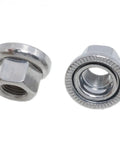 Close-up of Silver Three Eighths Inch 26 TPI Bicycle Axle Nut Set Four Pack For Bike Hub And Wheel Axle Hardware