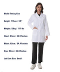 Model wearing Women's White Lab Coat With Long Sleeves Pro Grade Medical Uniform Featuring Three Pockets Breathable Cotton Poly Blend Easy Care