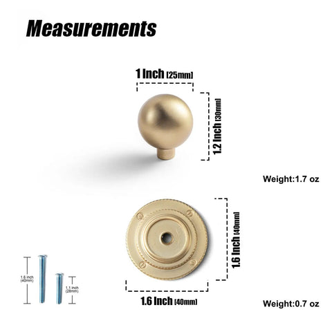 Measurements of Champagne Bronze Cabinet Knobs With Backplate Set Of 6, Vintage Style Drawer Pulls With Solid Scalloped Shield Backplates