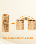Eight Pack 8mm Hidden Brass Barrel Hinges With Drill Bit For Jewelry Boxes, Wooden Cabinets, And DIY Crafts, 180 Degree Concealed Hinges In Gold Finish, Includes Screws showing open and closed positions demonstrating 180-degree opening angle.