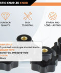 4-pack Amazon Aifeier ET M8 knurled screw-on clamping knobs, black with gold threaded inserts