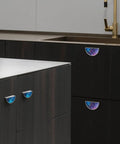 2 Pack Fluid Art Cabinet Pulls With Dope Blue Purple Gold Marble Pattern 3 Inch Center Hole Brushed Nickel Semicircle Drawer Handles