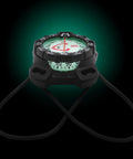 Bungee Mount Scuba Dive Compass With Glow In The Dark Face For Night Dives and Low Vis Conditions shown with bungee cords