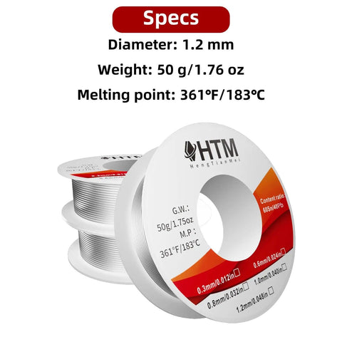 60-40 Rosin Core Solder Wire For Electronics Low Temperature Tin Lead Sn60Pb40 1.2mm Diameter 50g Spool With Flux 1.8