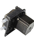 Professional Grade Heavy Duty Peristaltic Dosing Pump Powered By 24V DC Motor For Smooth Industrial Laundry Liquid Transfer, side view showing rotor and outlet.