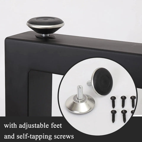 Damn Slick Matte Black Industrial Table Legs Built Tough With Solid Steel Frame For Heavy Duty Diy Coffee Or Dining Desk Projects That Hits Different On Modern Rustic Vibes For The Home, showing adjustable feet and self-tapping screws.