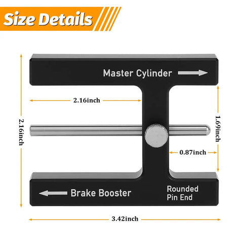 Pro Grade Brake Booster Push Rod Adjustment Tool With Magnet, Vehicle Pedal Length Gauge For Precise Master Cylinder Tuning, Durable Alloy Construction, Universal Fit For SUV Truck Auto Repair size details, 3.42in alloy gauge