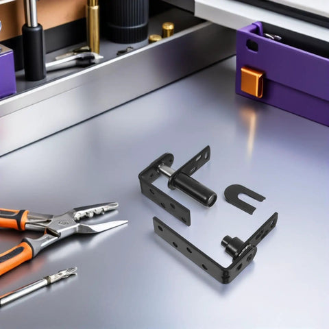 Heavy Duty Double-Sided Self-Closing Door Hinges With Spring Mechanism, Black Finish, Smooth Steel Build, For Interior And Exterior Bar Doors, Easy One-Handed Self-Closing Action, Ideal Hardware For Bar Counter, black steel hinge parts on table