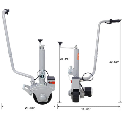 Heavy Duty Electric Trailer Dolly With 5000 Lbs Towing Capacity, showcasing adjustable frame and large rubber tire.