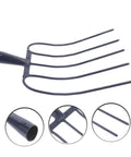 Heavy Duty Handheld Manure Fork For Garden And Lawn Cleanup Iron Farm Tool For Outdoor Use, close-up of iron tines