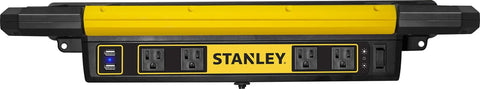 Adjustable 45 COB LED Workbench Light with 1000 Lumens, built-in AC outlets and dual USB ports, tool storage visible