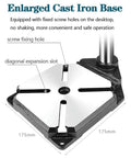 Enlarged cast iron base of Pro Grade Sturdy Floor Drill Press Stand Featuring Adjustable Vertical Sleeve and Beefy Steel Vice.