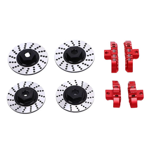 Upgrade Your Ride With This Sick Pongnas 4-TEC Drift Hex Rotor Caliper Pin Set Made From Tough CNC Milled 6061 Aluminum Alloy Brake Discs Screws And Pins Kit Perfect For 10 Scale RC Car Racing And Tuning, 4-piece red and silver RC brake set