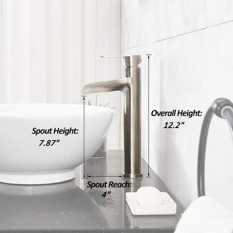 Vessel Sink Faucet With Waterfall Spout In Brushed Nickel Finish Single Handle 1 Hole Vanity Faucet Tall Lavatory Faucet With Pop Up Drain