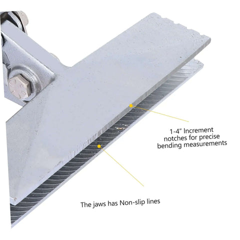 Close-up of Beefy Multi-Functional Hand Seamer Tool With Electric Edge Folding Pliers showing non-slip lines and measurement notches.
