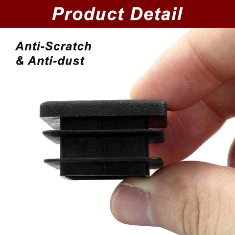 Side view of 12 Pack One And One Quarter Inch Square Plastic End Caps And Plugs held in hand, showing anti-scratch and anti-dust features.
