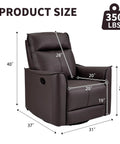 Image of Soft Back Swivel Rocker Recliner Glider Chair For Living Room And Nursery, 360 Degree Spin With 30 Degree Glide, showing dimensions.