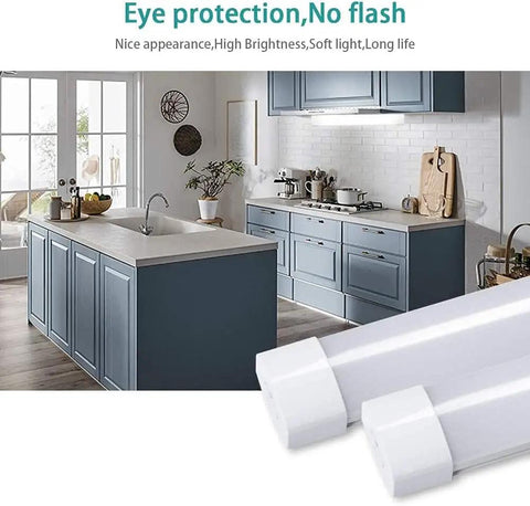 Two Pack LED Shop Light 2ft 18W 5000K Utility Garage Lighting With IP66 Protection Under Cabinet workbench lights close-up