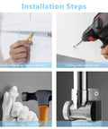 Installation steps for Sturdy 23.6 Inch Stainless Steel Toilet Grab Bar With Flip Up Design For Bathroom Safety shown in detail.