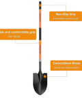 Image of Heavy Duty Spade Shovel For Digging 56 Inch Garden Shovel With Round Blade And D Handle Fiberglass Handle Pro Grade Ground Breaker