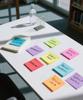 Bright Color 3x3 Sticky Notes Pack With 18 Pads And 50 Sheets Each Super Sticky Recyclable Note Set arranged on a desk