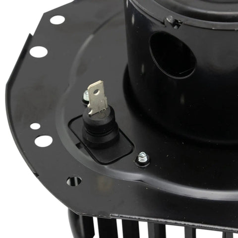 Direct Drop In HVAC Heater Air Conditioning Blower Motor Assembly With Fan Cage, black base with electrical connector.