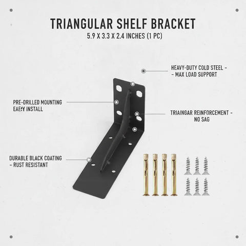 Heavy Duty Triangular Shelf Bracket For Garage Storage Built To Last Cold Rolled Steel Wall Mount Corner Brace Black 5.9 X 3.3 X 2.4