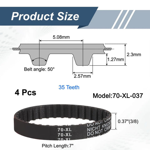 70XL Timing Belt 0.37 Inch Wide 0.20 Inch Pitch 35 Teeth Geared Cogged Belt Replacement Durable Rubber With Fiberglass Cords Perfect For CNC Routers 3D Printers And Other Drive Systems 4 Pack