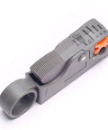 Universal Coax Cable Stripper Tool For RG6 RG8 RG58 RG59 RG8X LMR200 LMR240 And Similar Coax Cables, gray with orange blade
