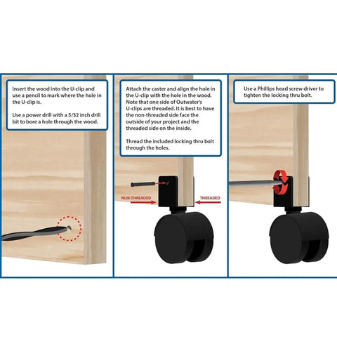 Installation guide for Heavy Duty 2 Inch Black Nylon Swivel Twin Wheel Casters With Brake And U Clip Stem.