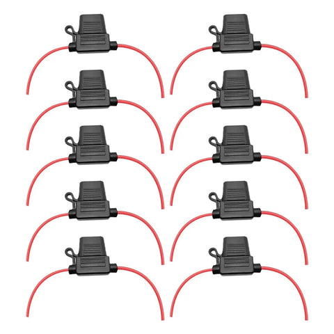 Heavy Duty Automotive Replacement Fuse Holders Waterproof Pvc Shell Top Shelf Electrical Connectors For Vehicle Wiring Systems Moisture Resistant And Built Tough To Handle Any Backroad Journey Or Beater Car Mod, pack of 10 fuses with red wires.