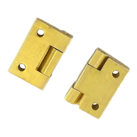 Solid Brass Furniture Hinges Set For Small Cabinets And Jewelry Boxes 19 By 12.5 mm Mini Butt Connectors on white background