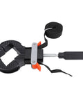 Heavy Duty Strap Clamp With Four Detachable Corners And Slick Quick Adjust Lever For Top Shelf Woodworking Picture Frames Cabinets Drawer Assembly 13Ft Nylon Webbing Tool on a flat surface.