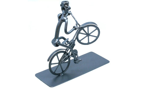 Handmade Bike Themed Desk Statue For Men Nut And Bolt Biking Figurine Metal Welding Sculpture modern gift for dad or husband